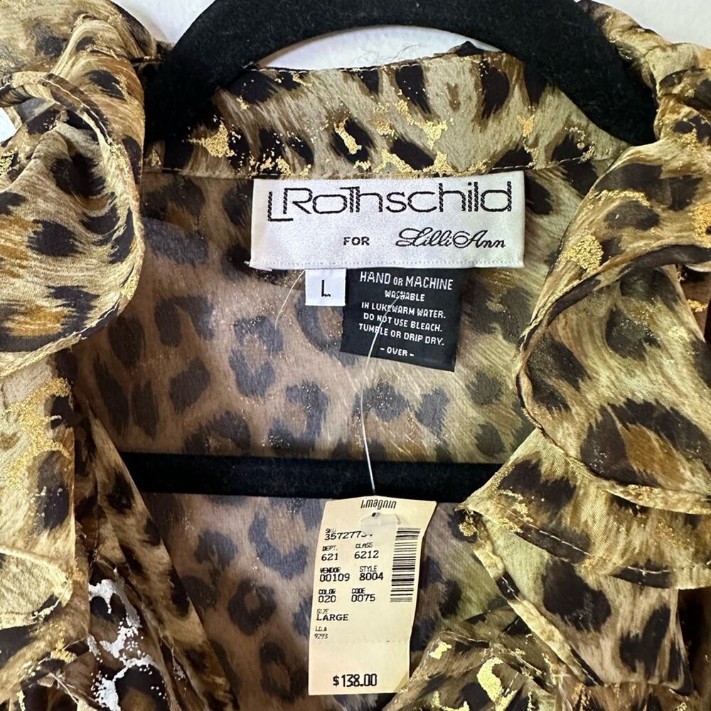 L Rothschild for Lilli Ann Bodysuit Size Large Night Life Ruffle Sheer Leopard - Picture 3 of 8